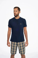 Henderson short-sleeved cotton shirt in solid color men's pajamas  Adomoo